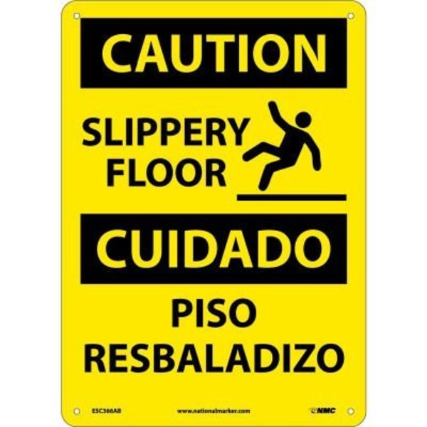 National Marker Co Bilingual Aluminum Sign - Caution Slippery Floor ESC366AB